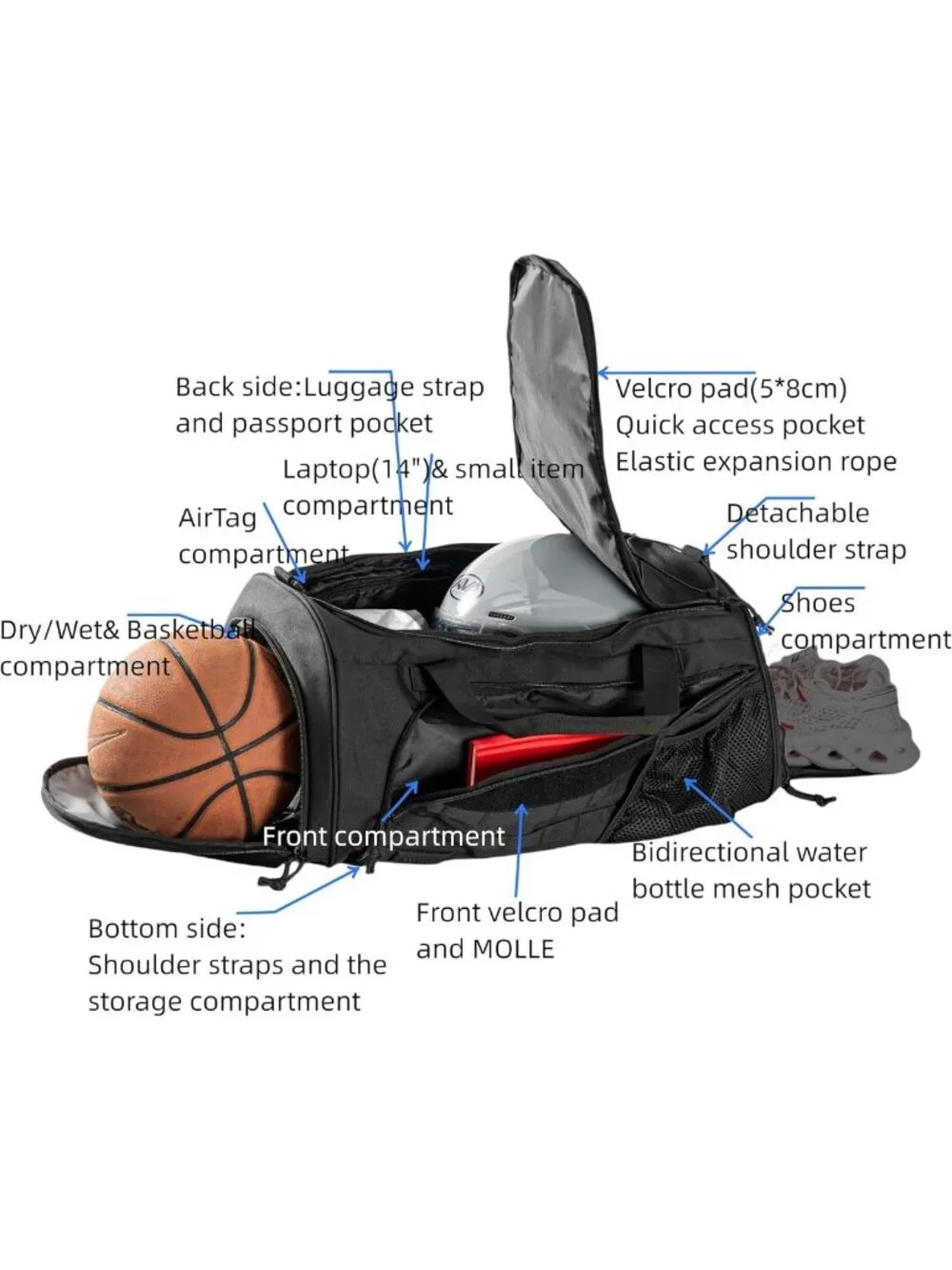 Heavy Duty Military Duffle Gym Bag, 60L Weekender Backpack with Shoe Compartment